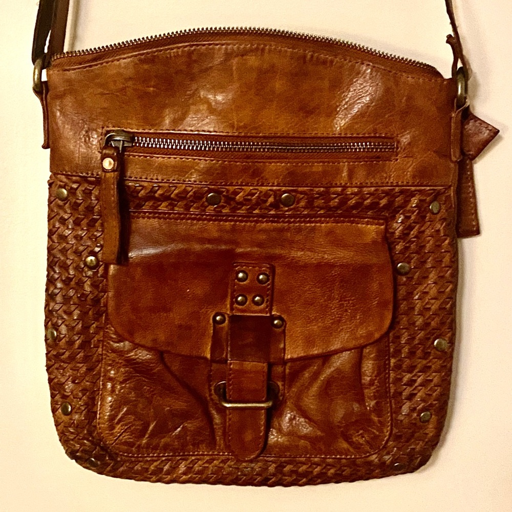 Bohemian Vintage Style Genuine Leather Brown Crossbody Purse Satchel